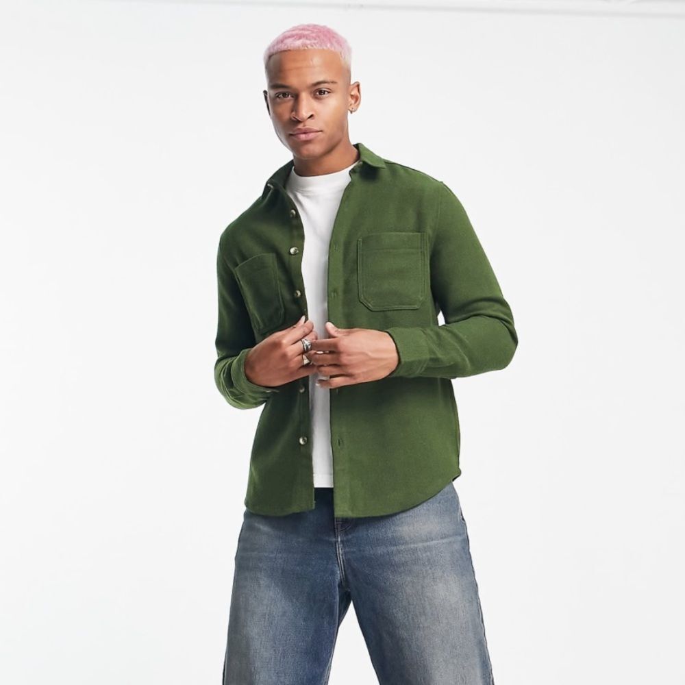 🎊MUST GO free shipping! ASOS DESIGN wool mix shacket in olive green - size Small